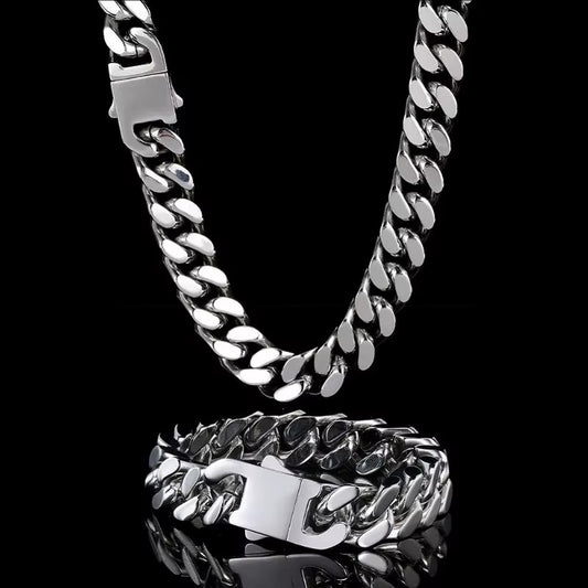 Men's Cuban Chain and Bracelet Set – Elegance in Silver and Gold