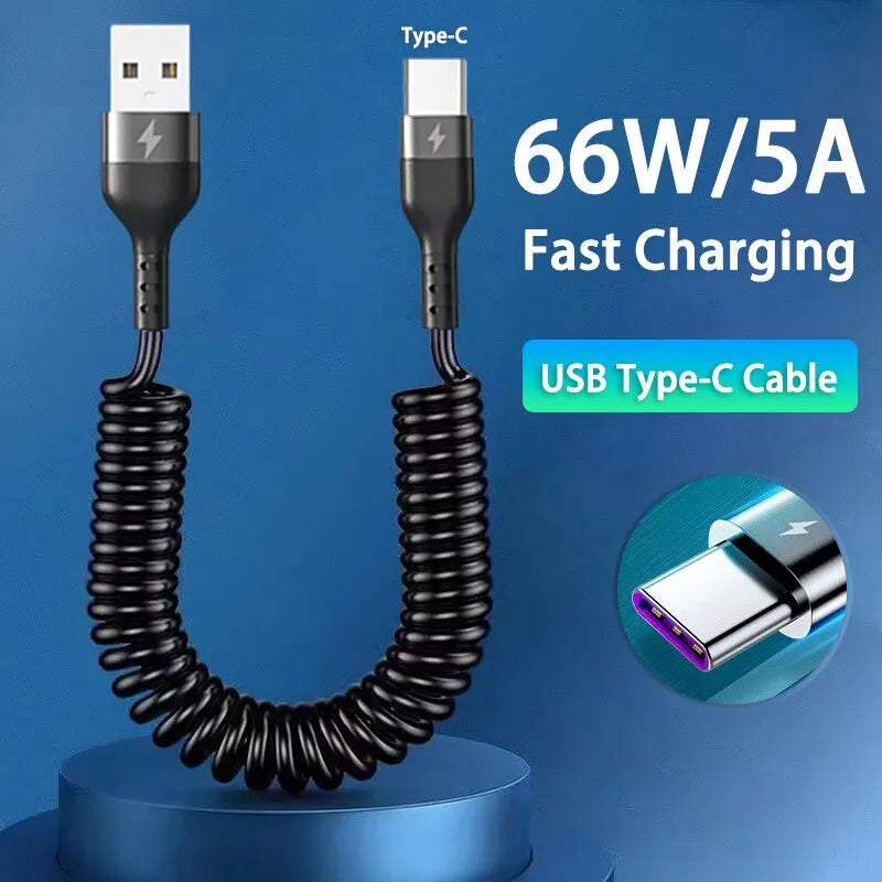 ⚡ Cabo USB Tipo C 66W – Carregamento Rápido e Design Retrátil para Maior Praticidade! ⚡