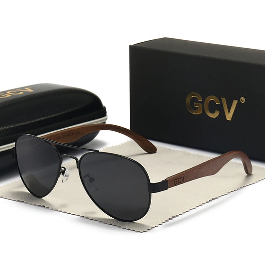 GCV Wooden Pilot Sunglasses – Handcrafted Style and Polarized Protection! 🕶️